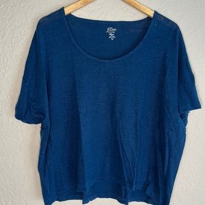 J. Crew 100% Linen Tee Blue Crop AY074